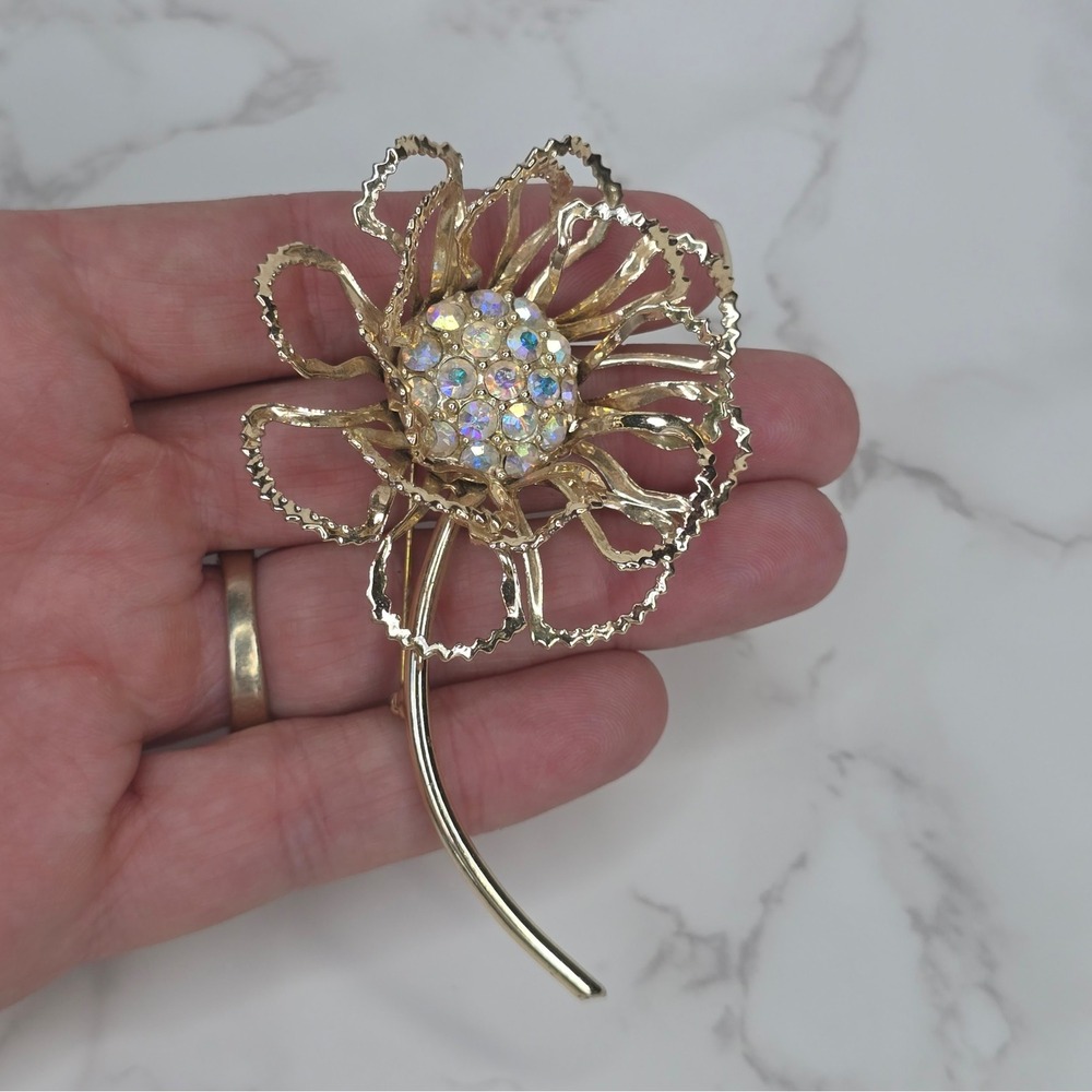 Vintage Signed Brooch Lot 4pc Capri Mamselle CS Sarah Coventry Floral Rhinestone - Picture 3 of 14